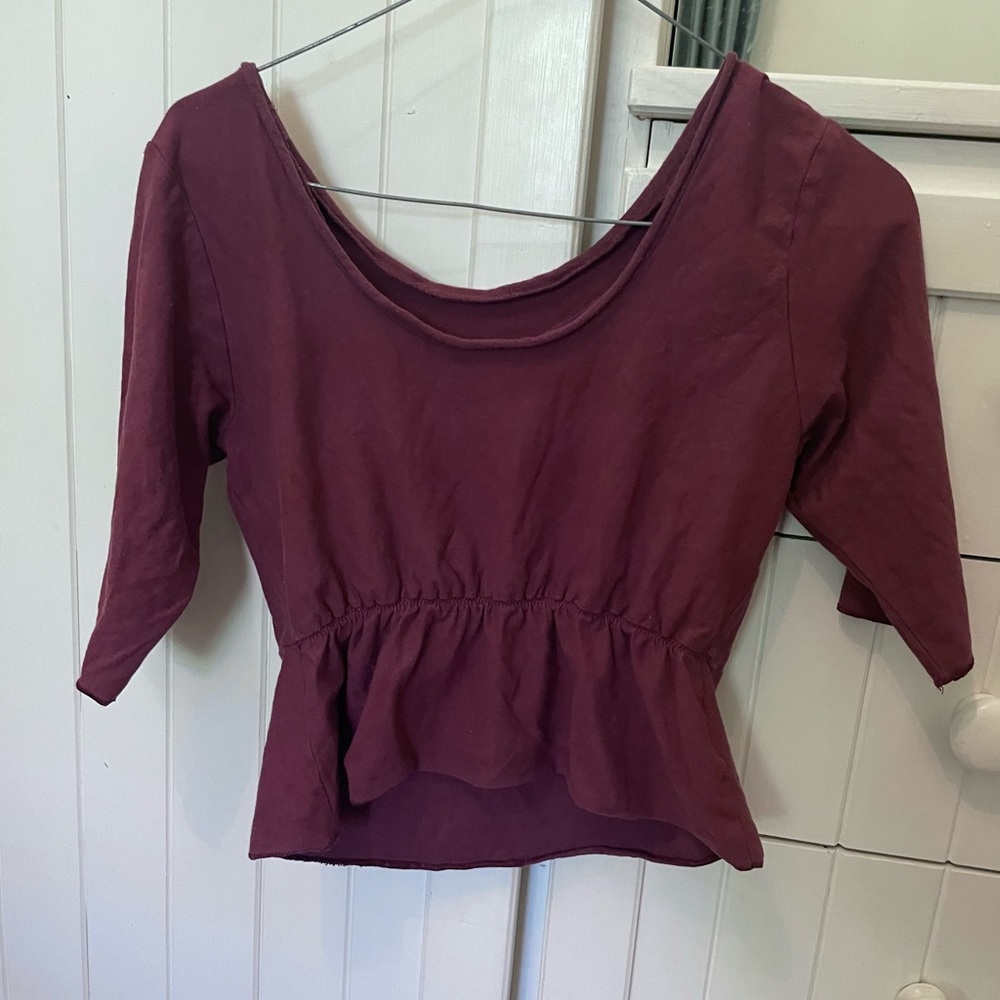 Gaia Conceptions Heirloom Empire Simplicity Cropped Shirt, S, raisin